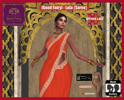 Second Life Marketplace - [Good Fairy] - Lata {Saree} RED / LIPSTICK